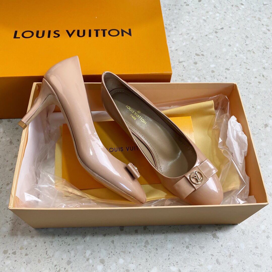 LV Loafers Designer Louis Vuitton Round Toe High Heels 81105 Nude - luxibagsmall