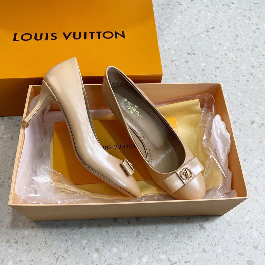 LV Loafers Designer Louis Vuitton Round Toe High Heels 81105 Apricot - luxibagsmall