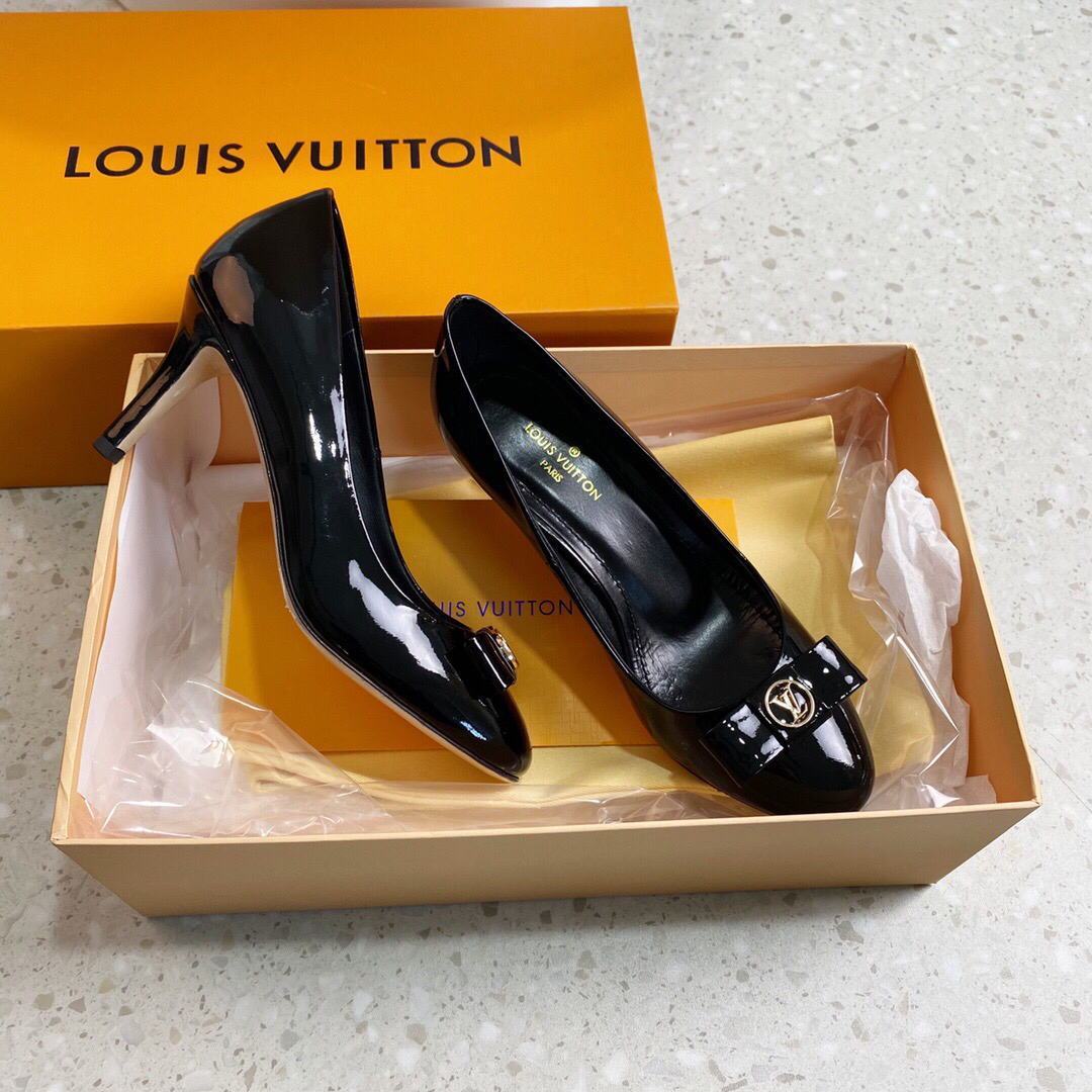 LV Loafers Designer Louis Vuitton Round Toe High Heels 81105 Black - luxibagsmall