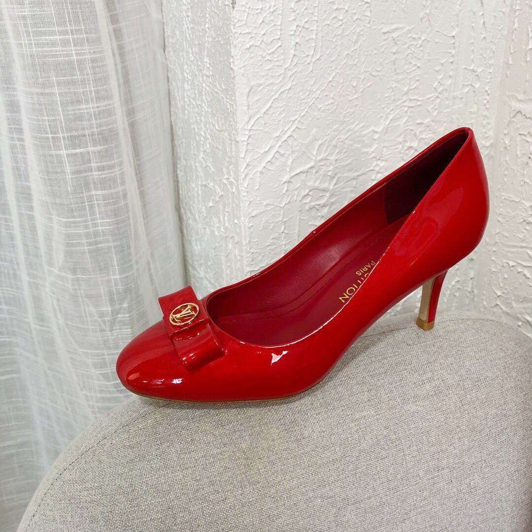 LV Loafers Designer Louis Vuitton Round Toe High Heels 81105 Red - luxibagsmall