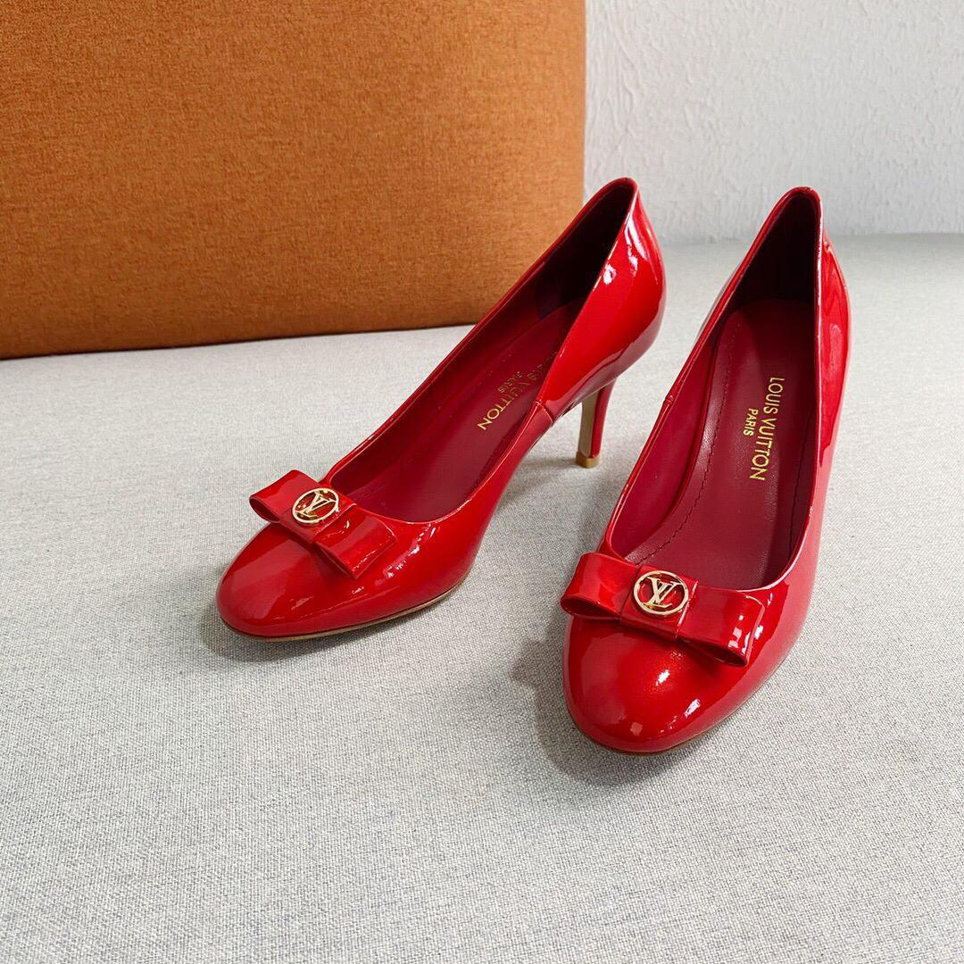 LV Loafers Designer Louis Vuitton Round Toe High Heels 81105 Red - luxibagsmall