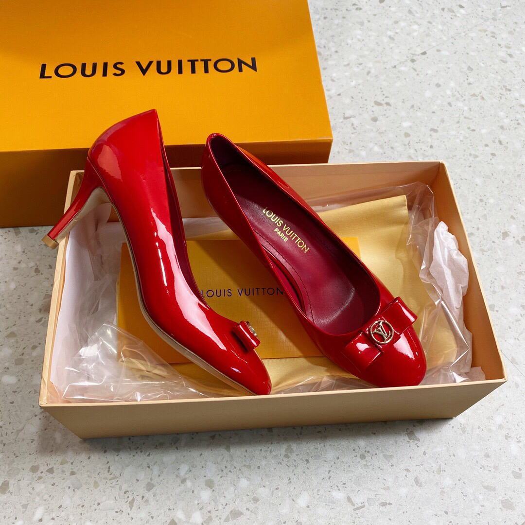 LV Loafers Designer Louis Vuitton Round Toe High Heels 81105 Red - luxibagsmall