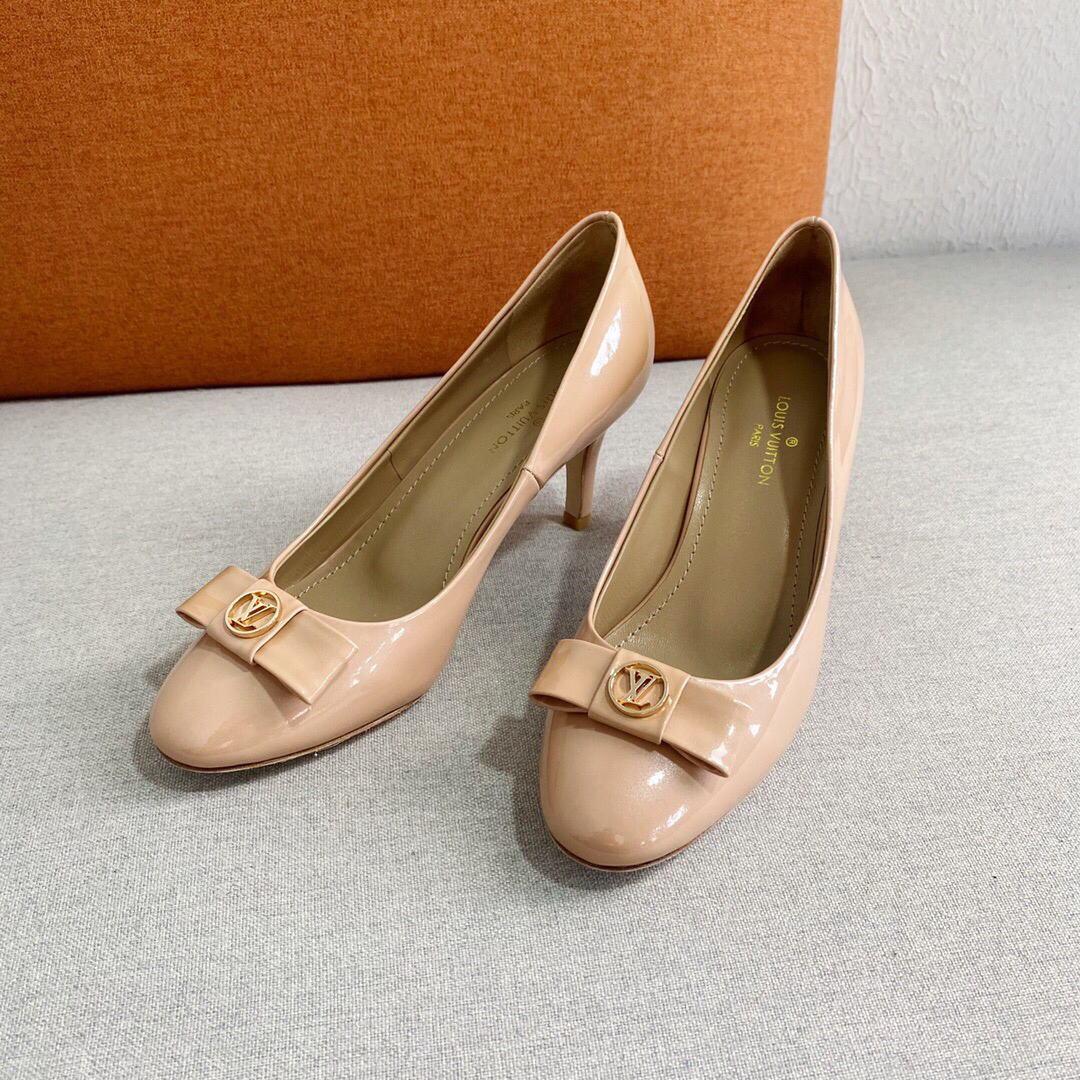 LV Loafers Designer Louis Vuitton Round Toe High Heels 81105 Nude - luxibagsmall