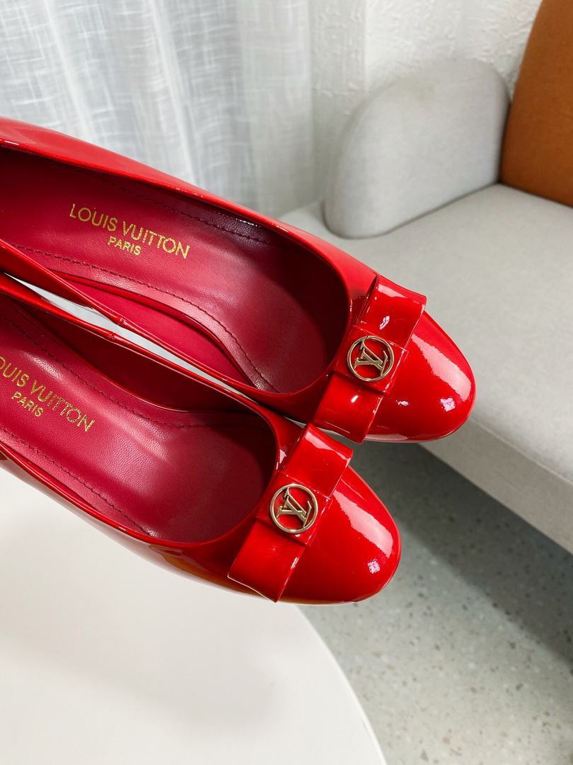 LV Loafers Designer Louis Vuitton Round Toe High Heels 81105 Red - luxibagsmall