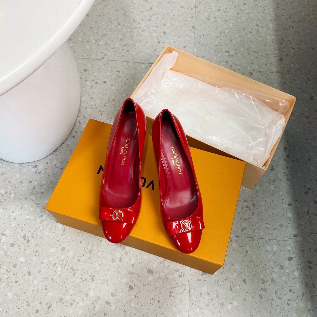 LV Loafers Designer Louis Vuitton Round Toe High Heels 81105 Red - luxibagsmall