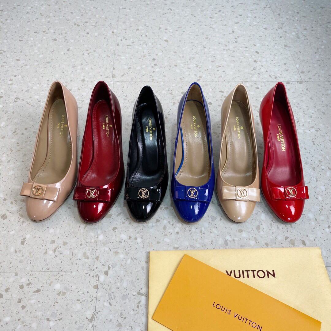 LV Loafers Designer Louis Vuitton Round Toe High Heels 81105 Wine Red - luxibagsmall