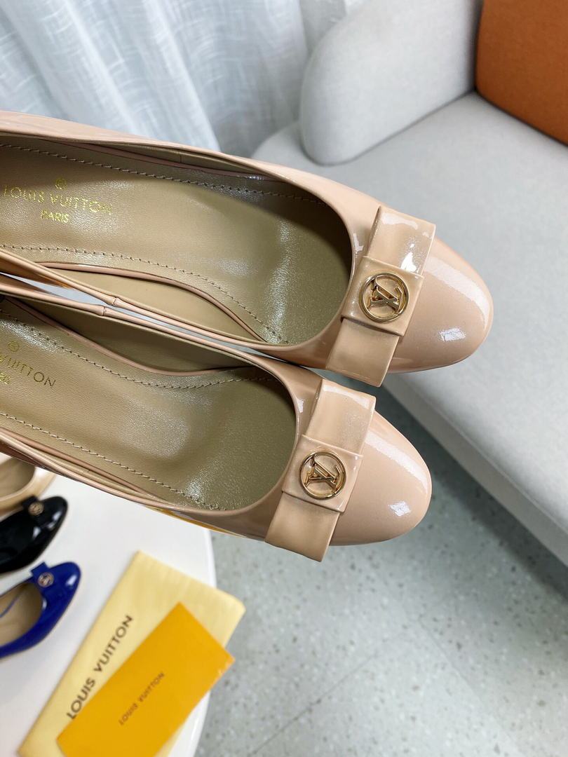 LV Loafers Designer Louis Vuitton Round Toe High Heels 81105 Nude - luxibagsmall