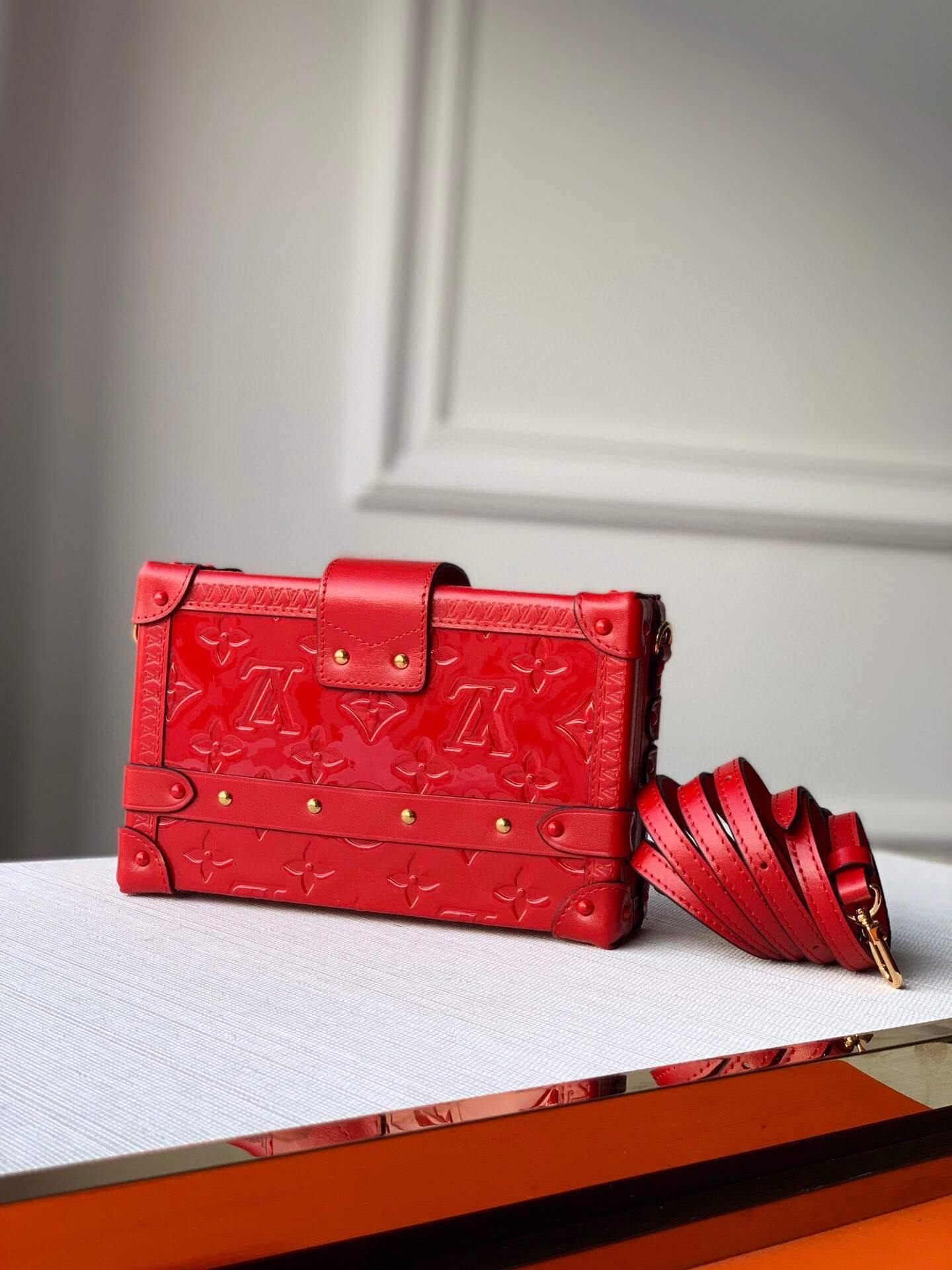 LV M40273 Louis Vuitton Petite Malle Leather M54180 Red - Voguebags