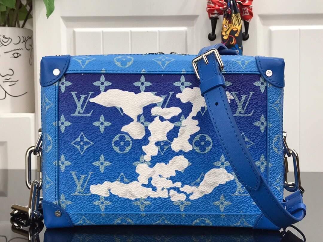 LV M45430 Louis Vuitton Petite Malle Soft Trunk Monogram Blue and White - Voguebags