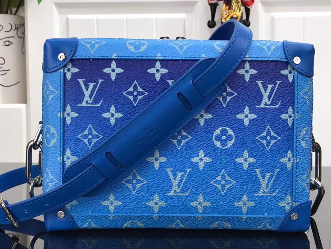 LV M45430 Louis Vuitton Petite Malle Soft Trunk Monogram Blue and White - Voguebags