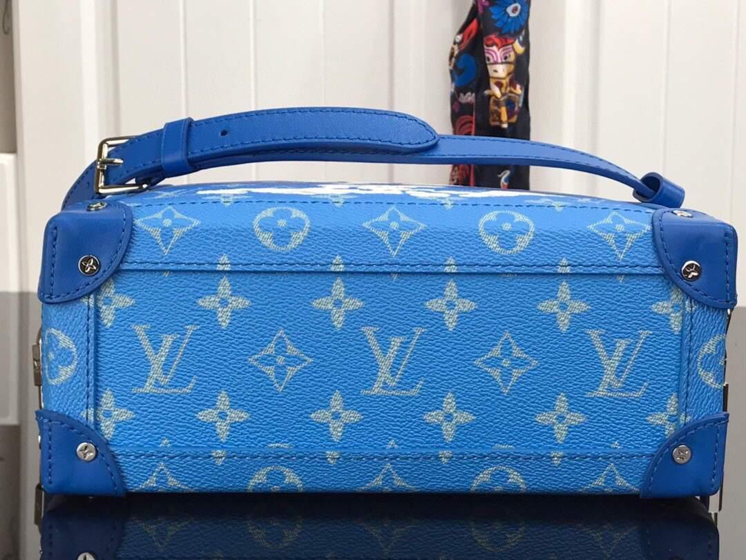 LV M45430 Louis Vuitton Petite Malle Soft Trunk Monogram Blue and White - Voguebags