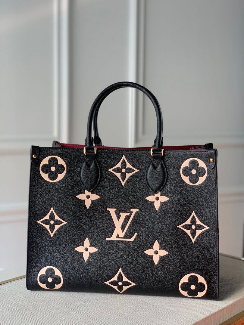 LV M45495 Louis Vuitton ONTHEGO MM Bag M45494 Black and Beige - luxibagsmall