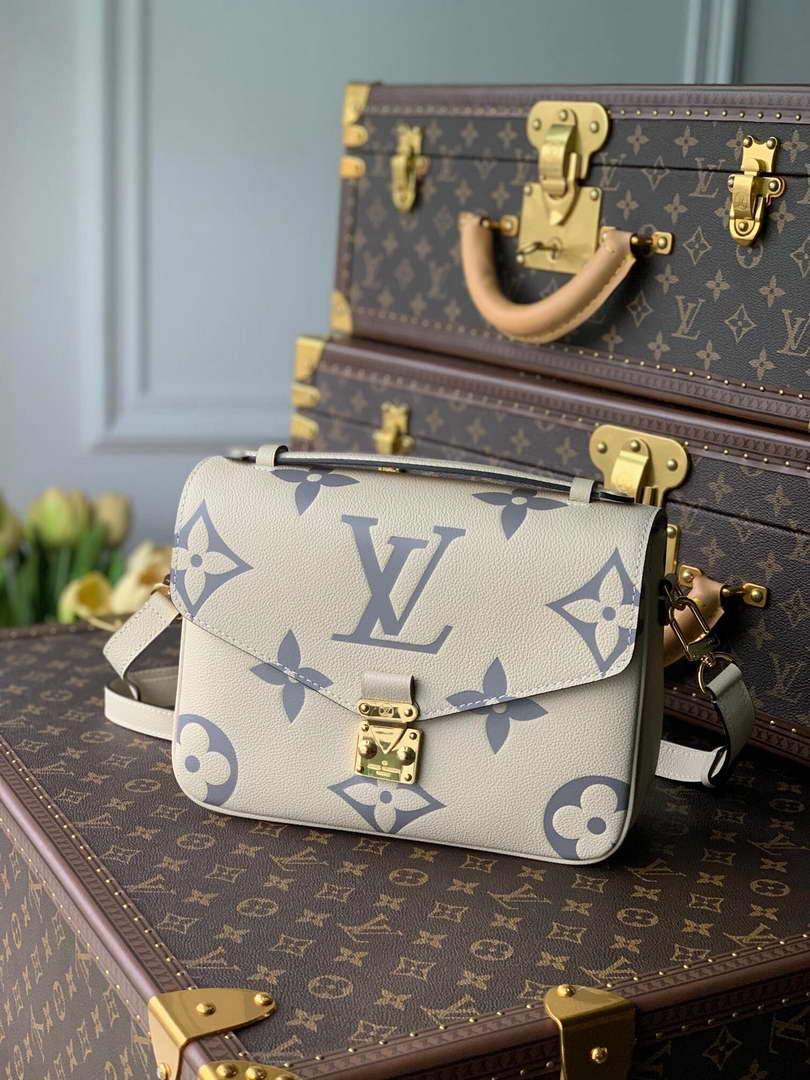 LV M45596 Louis Vuitton Pochette Metis Bicolor Monogram Empreinte Leather Cream - Voguebags