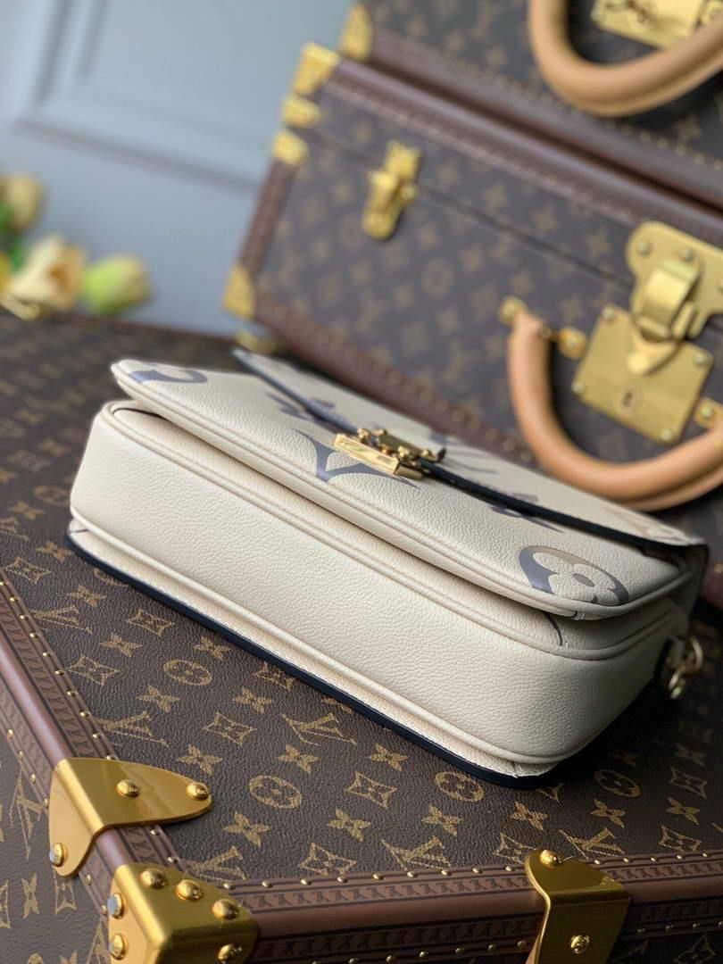 LV M45596 Louis Vuitton Pochette Metis Bicolor Monogram Empreinte Leather Cream - Voguebags