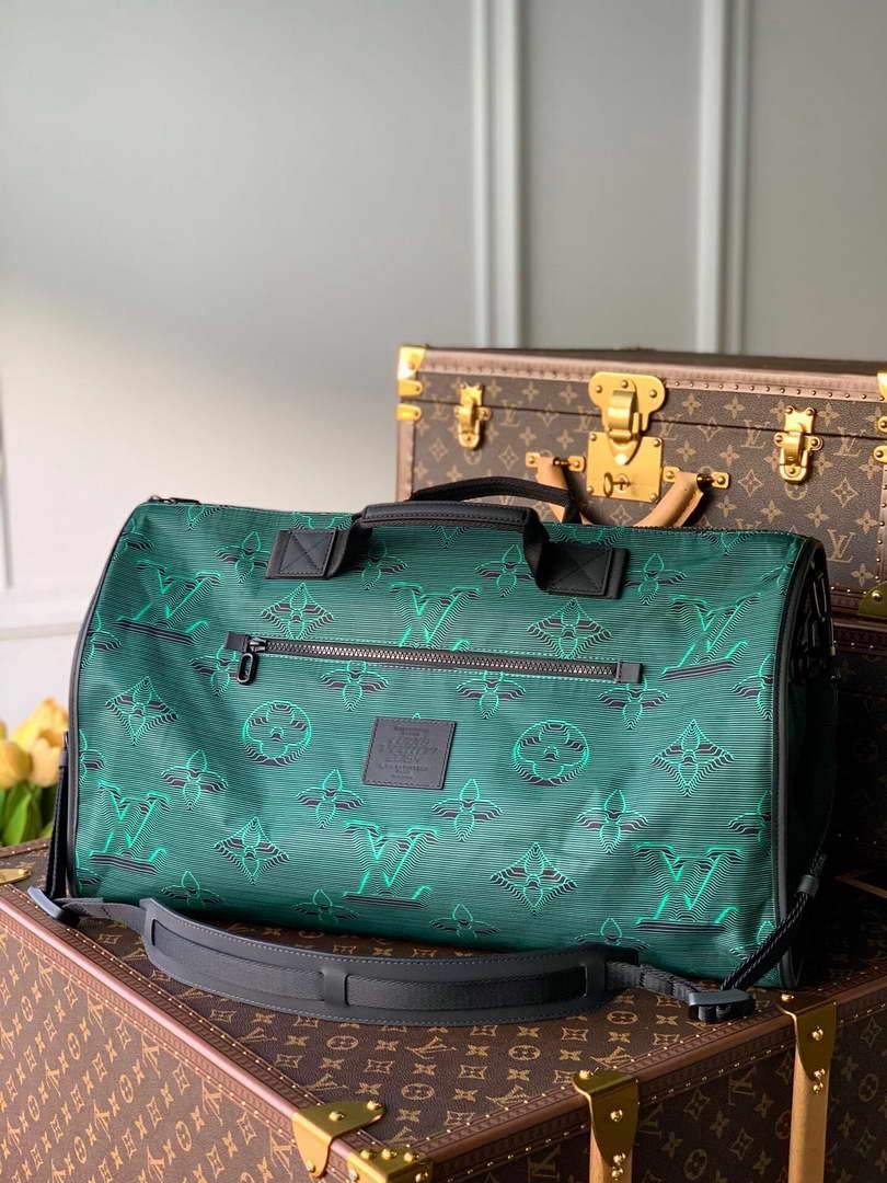 LV M45602 Louis Vuitton 2054 Reversible Keepall Bandouliere 50 Monogram Black And Green - Voguebags