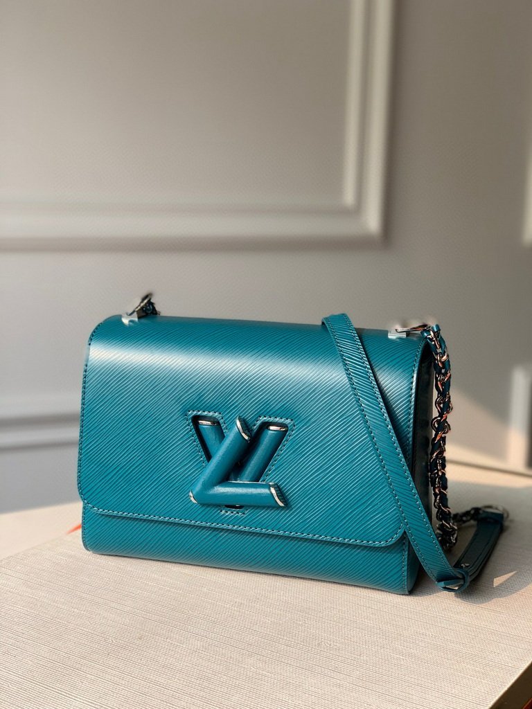 LV M55320 Louis Vuitton Twist MM shoulder Epi M50282 bag Blue - luxibagsmall