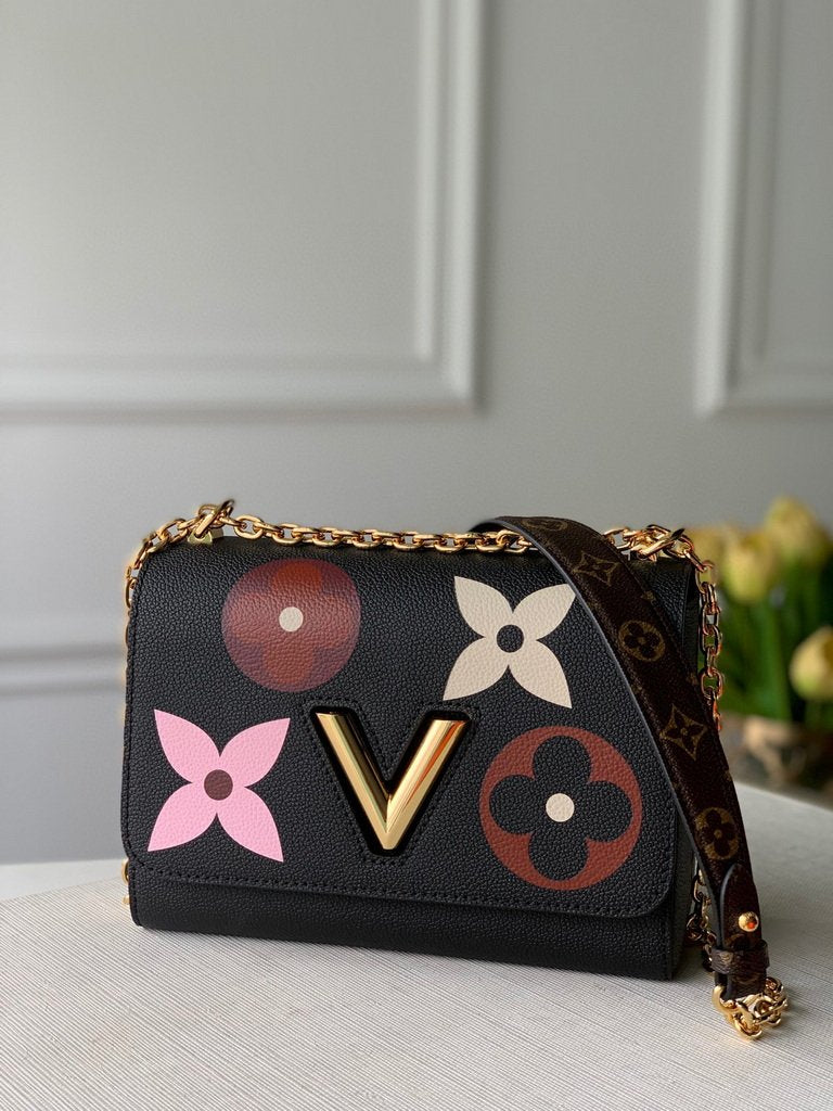 LV M57057 Louis Vuitton Twist MM shoulder Epi M50282 bag Black - luxibagsmall