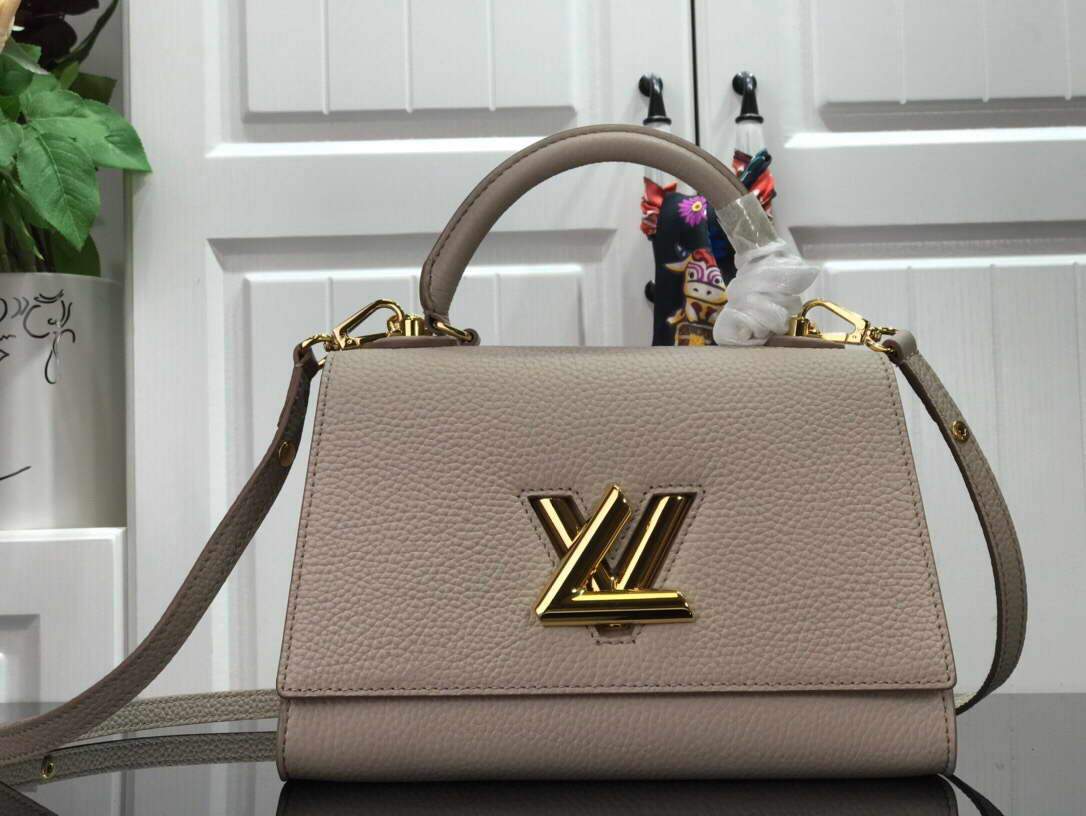 LV M57214 Louis Vuitton Twist one Handle PM Taurillon Leather Beige - luxibagsmall