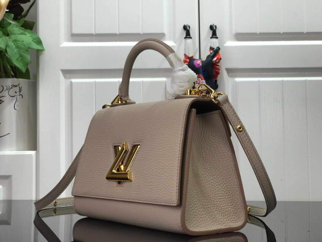 LV M57214 Louis Vuitton Twist one Handle PM Taurillon Leather Beige - luxibagsmall