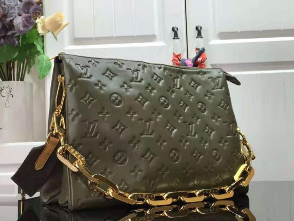 LV M57782 Louis Vuitton Coussin MM Embossed puffy Lambskin M57783 Bag Green - luxibagsmall