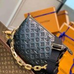 LV M57783 Louis Vuitton Coussin MM Embossed puffy Lambskin Bag Black - luxibagsmall