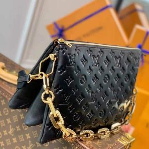 LV M57783 Louis Vuitton Coussin MM Embossed puffy Lambskin Bag Black - luxibagsmall