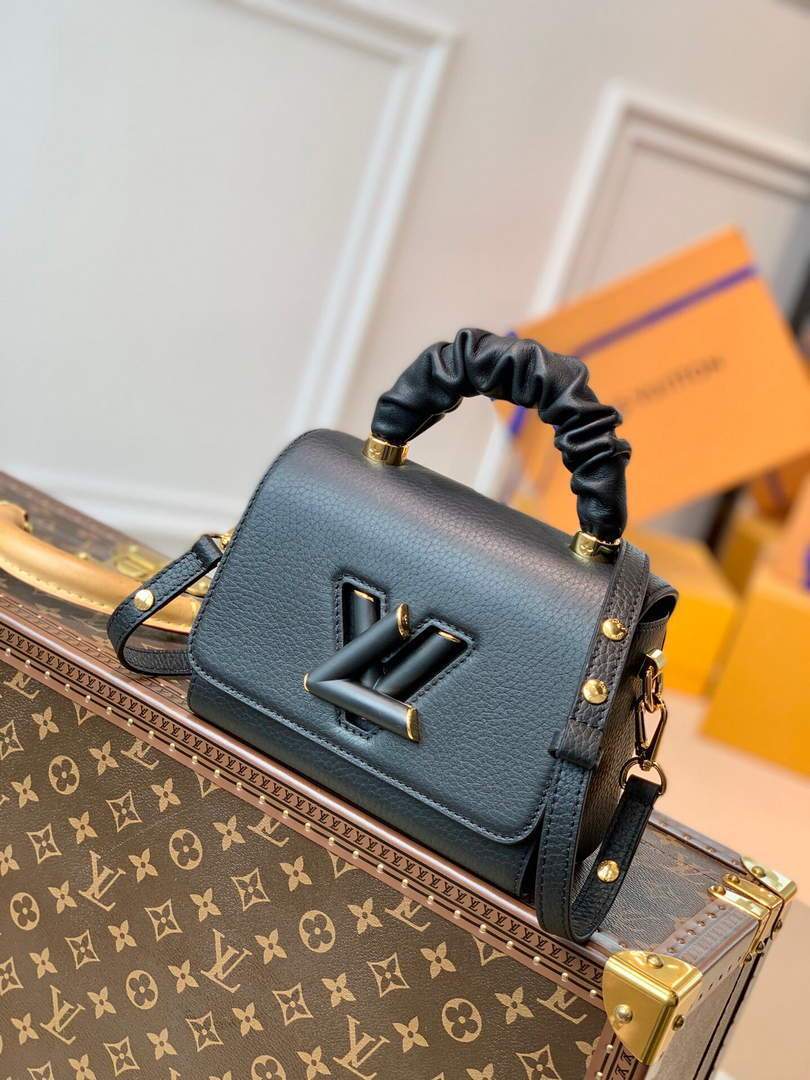 LV M58571 Louis Vuitton Twist PM Leathers Handbag Black - luxibagsmall