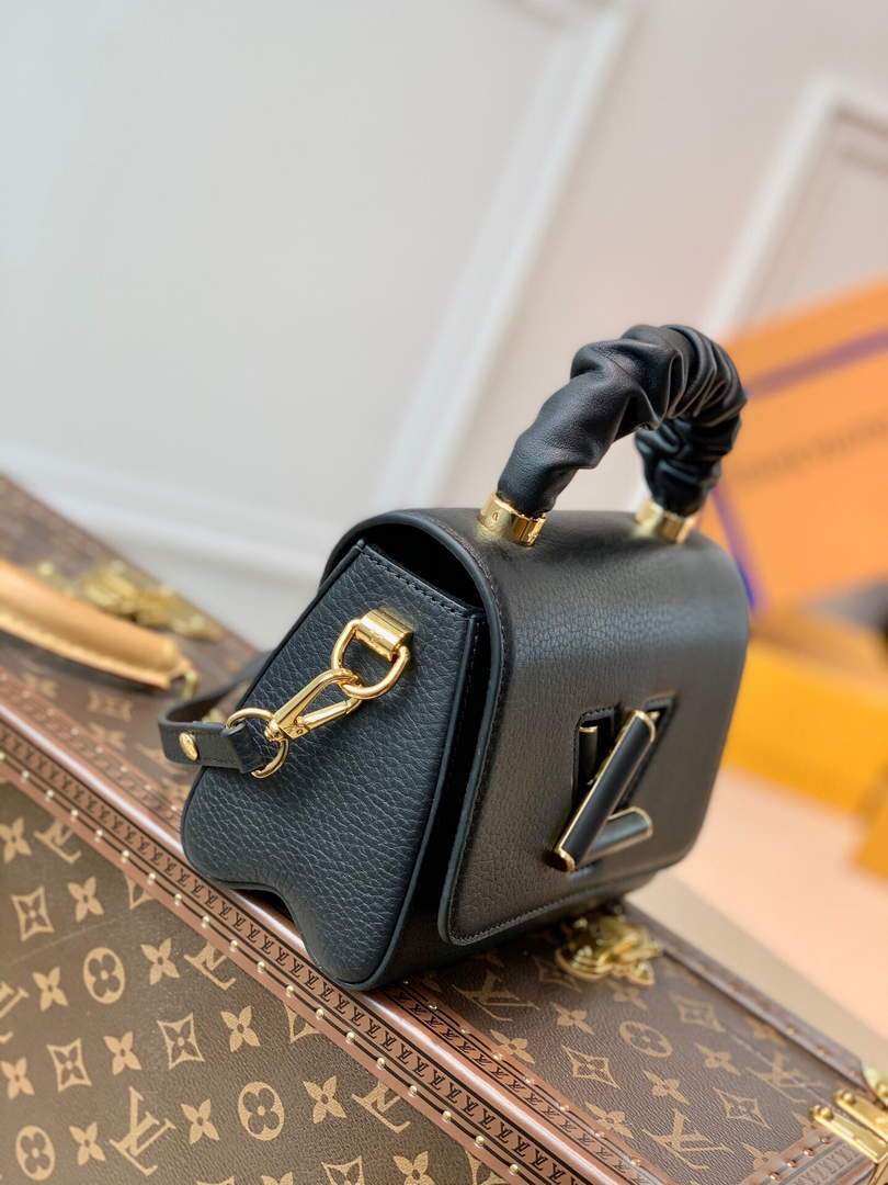 LV M58571 Louis Vuitton Twist PM Leathers Handbag Black - luxibagsmall