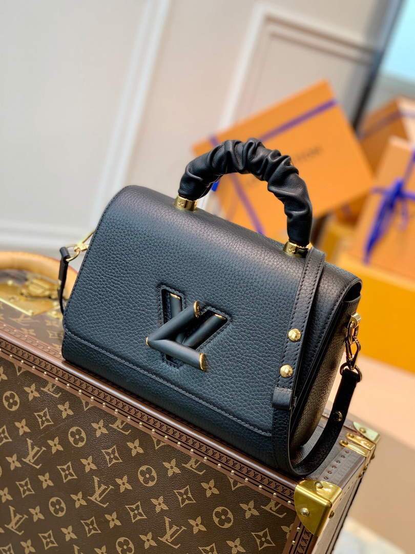 LV M58688 Louis Vuitton Twist MM Leathers Handbag Black - luxibagsmall