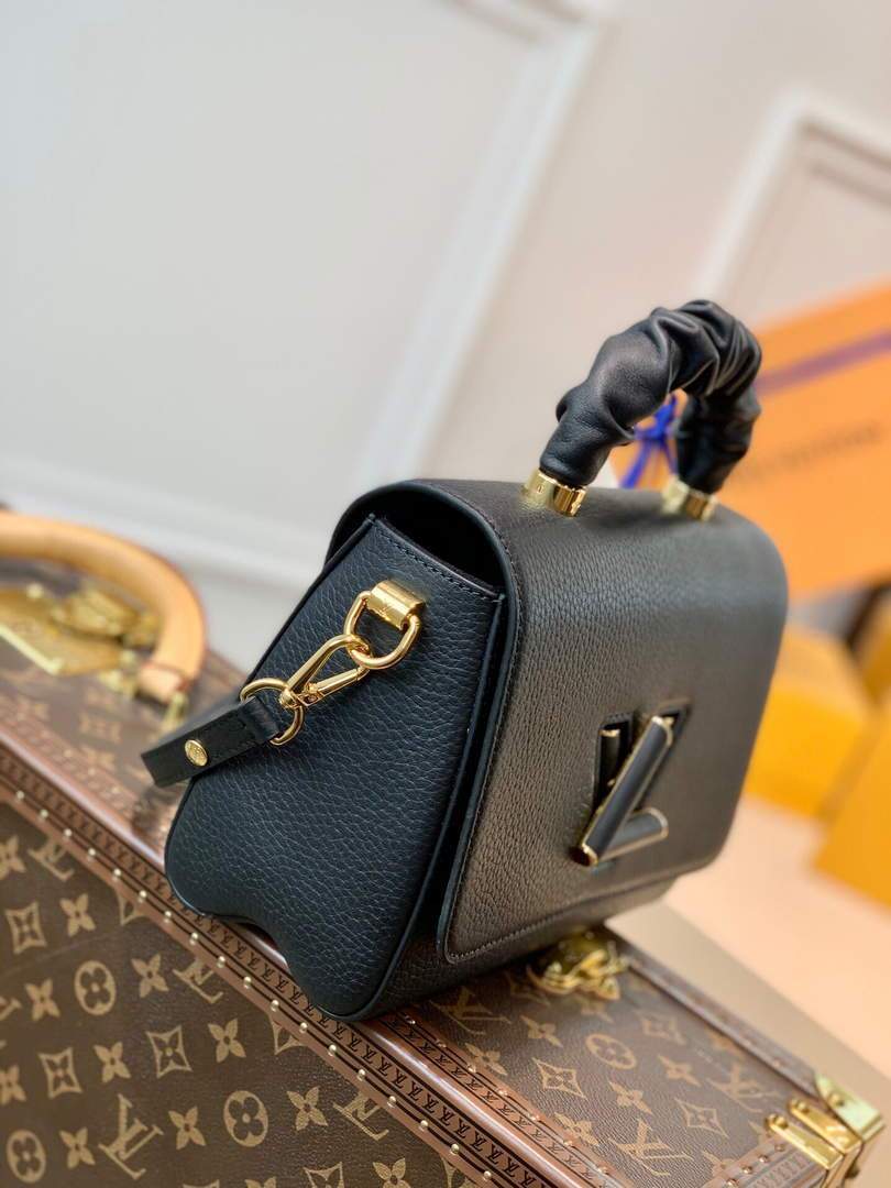 LV M58688 Louis Vuitton Twist MM Leathers Handbag Black - luxibagsmall