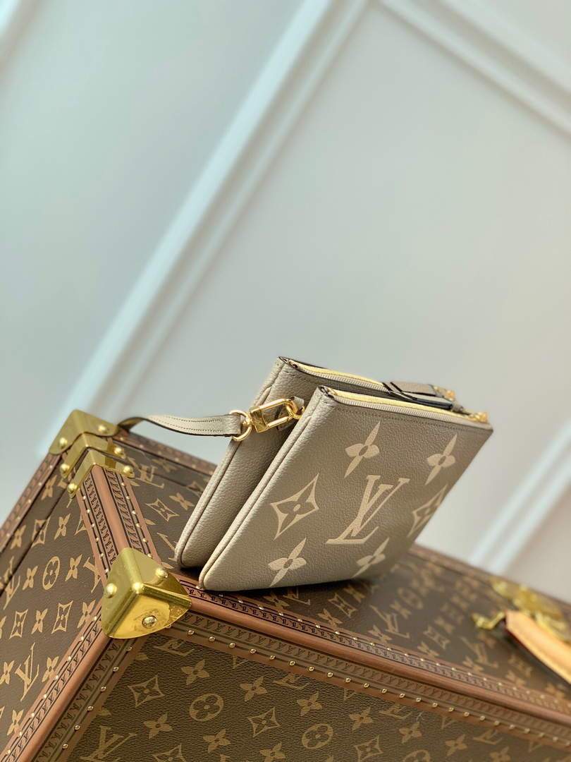 LV M69203 Louis Vuitton Double Zip Pochette Monogram Gray - luxibagsmall