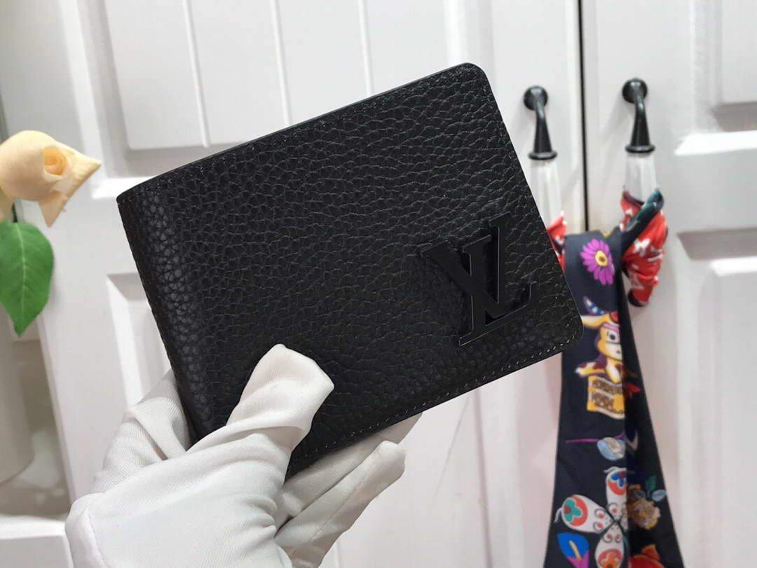 LV M69829 Louis Vuitton Multiple Wallet Black Grained Calf Leather - luxibagsmall