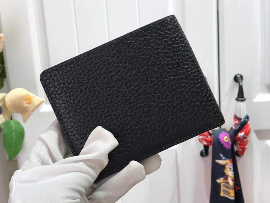 LV M69829 Louis Vuitton Multiple Wallet Black Grained Calf Leather - luxibagsmall