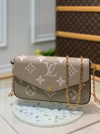 LV M69977 Louis Vuitton M80482 Félicie Pochette Leather Tourterelle GrayCream - luxibagsmall