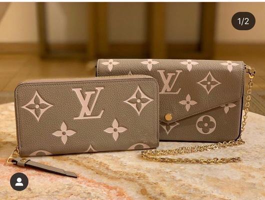 LV M69977 Louis Vuitton M80482 Félicie Pochette Leather Tourterelle GrayCream - luxibagsmall