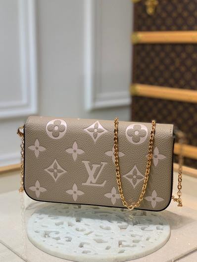 LV M69977 Louis Vuitton M80482 Félicie Pochette Leather Tourterelle GrayCream - luxibagsmall