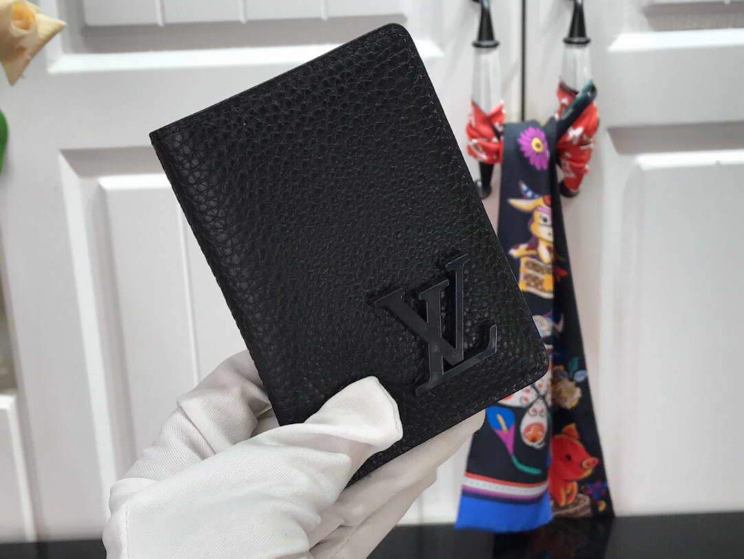 LV M69979 Louis Vuitton Pocket Organizer Black Grained Calf Leather - luxibagsmall