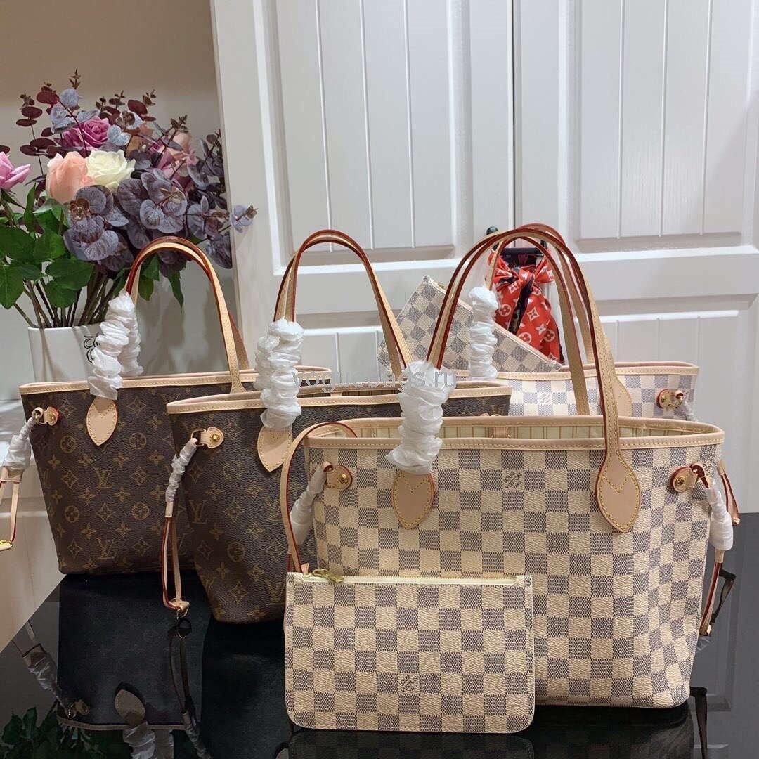 LV N41362 Louis Vuitton Neverfull PM Damier Azur M41245 Bag Beige - Voguebags