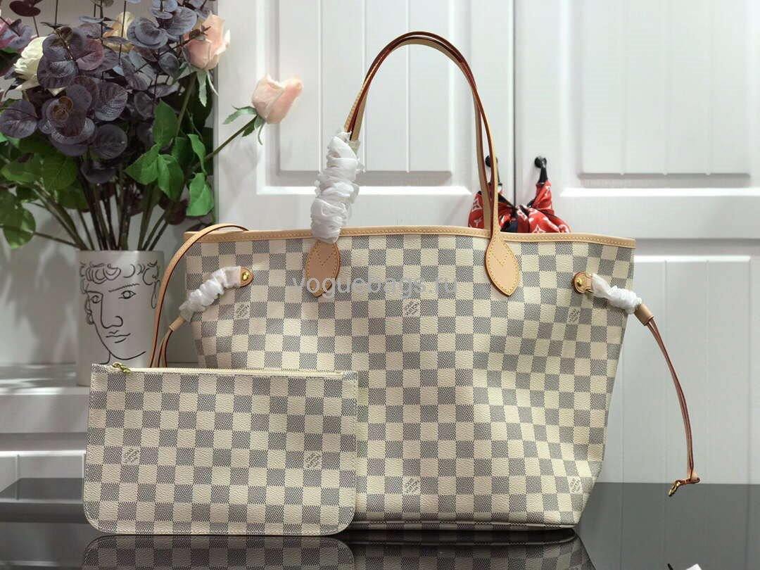 LV N41361 Louis Vuitton Neverfull MM Damier Azur N41605 Bag Beige - Voguebags