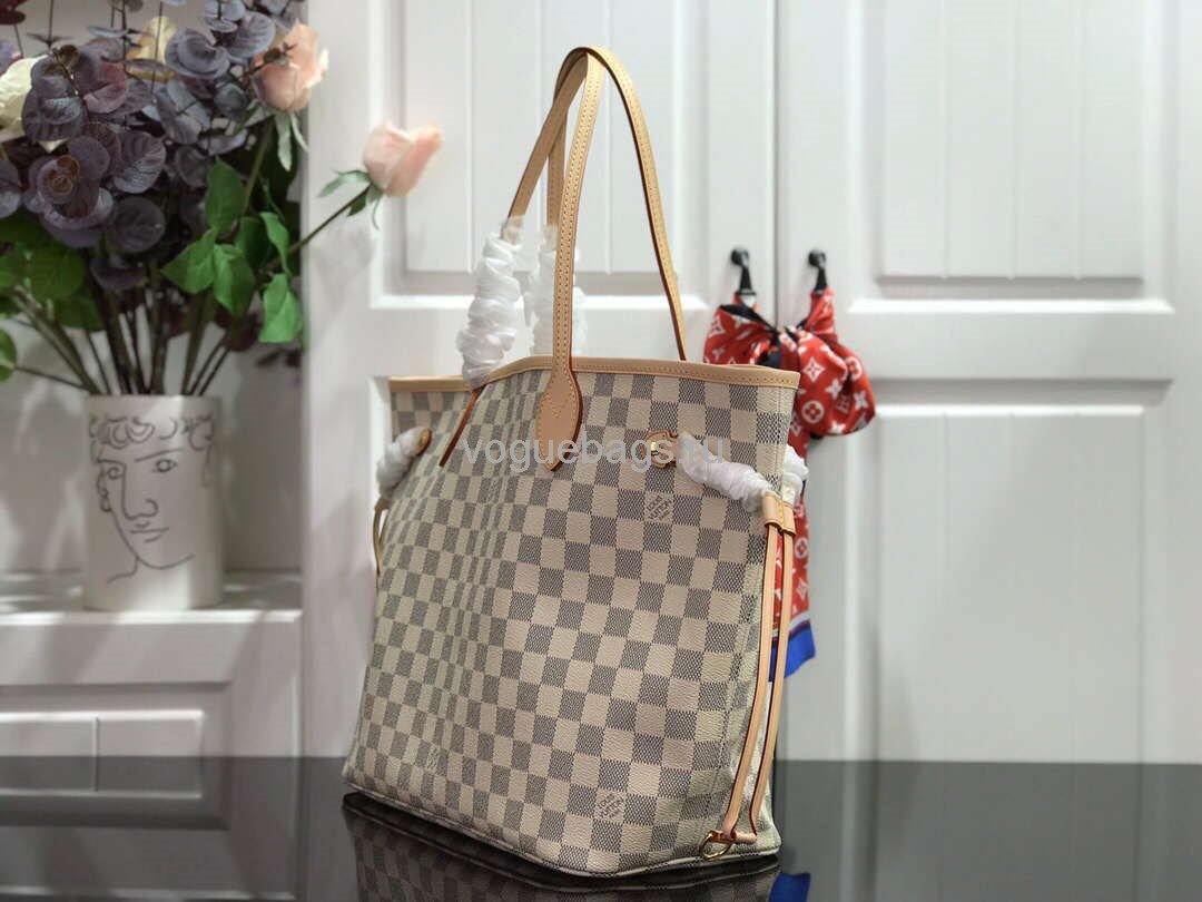 LV N41361 Louis Vuitton Neverfull MM Damier Azur N41605 Bag Beige - Voguebags