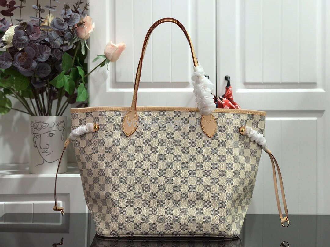 LV N41361 Louis Vuitton Neverfull MM Damier Azur N41605 Bag Beige - Voguebags