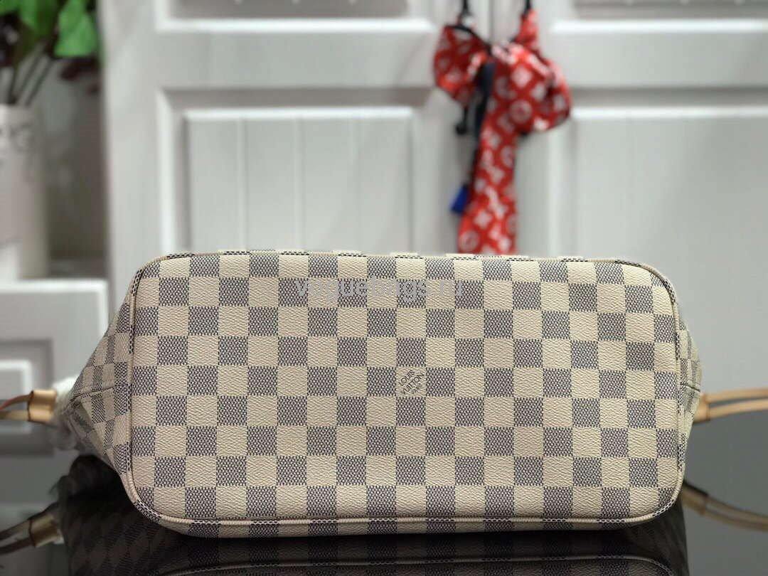 LV N41361 Louis Vuitton Neverfull MM Damier Azur N41605 Bag Beige - Voguebags