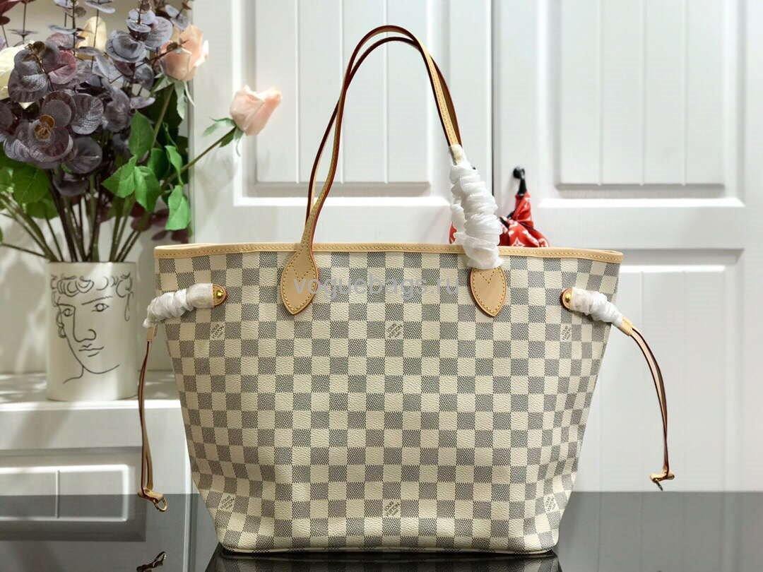 LV N41361 Louis Vuitton Neverfull MM Damier Azur N41605 Bag Pink - Voguebags