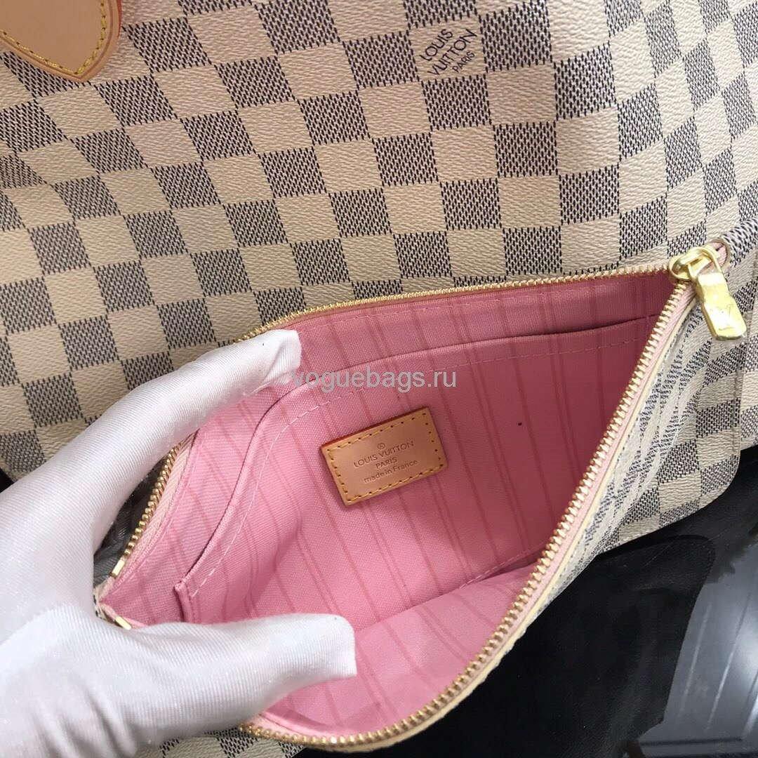 LV N41361 Louis Vuitton Neverfull MM Damier Azur N41605 Bag Pink - Voguebags