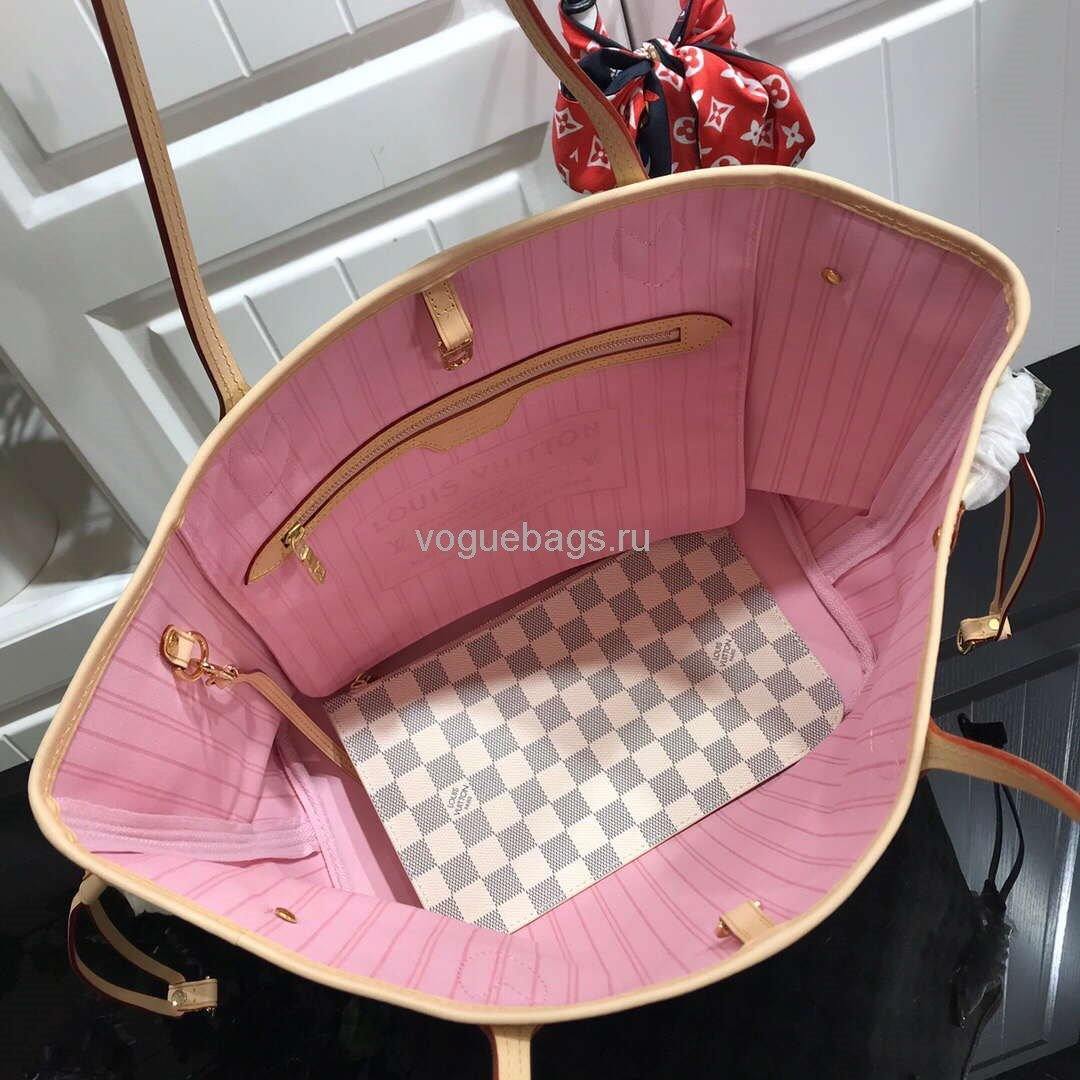 LV N41361 Louis Vuitton Neverfull MM Damier Azur N41605 Bag Pink - Voguebags