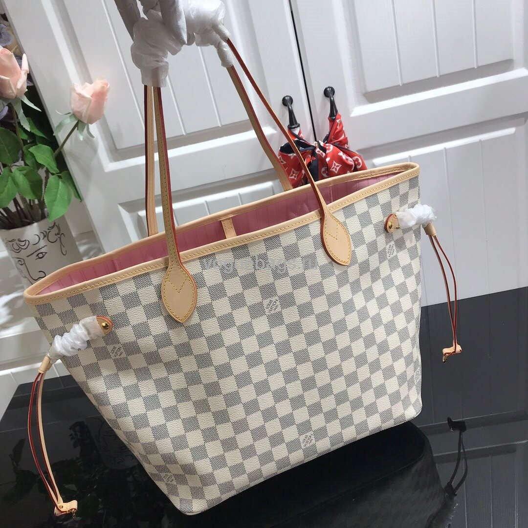 LV N41361 Louis Vuitton Neverfull MM Damier Azur N41605 Bag Pink - Voguebags