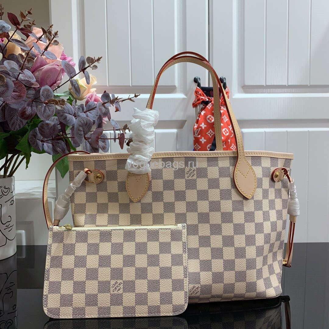 LV N41362 Louis Vuitton Neverfull PM Damier Azur M41245 Bag Beige - Voguebags