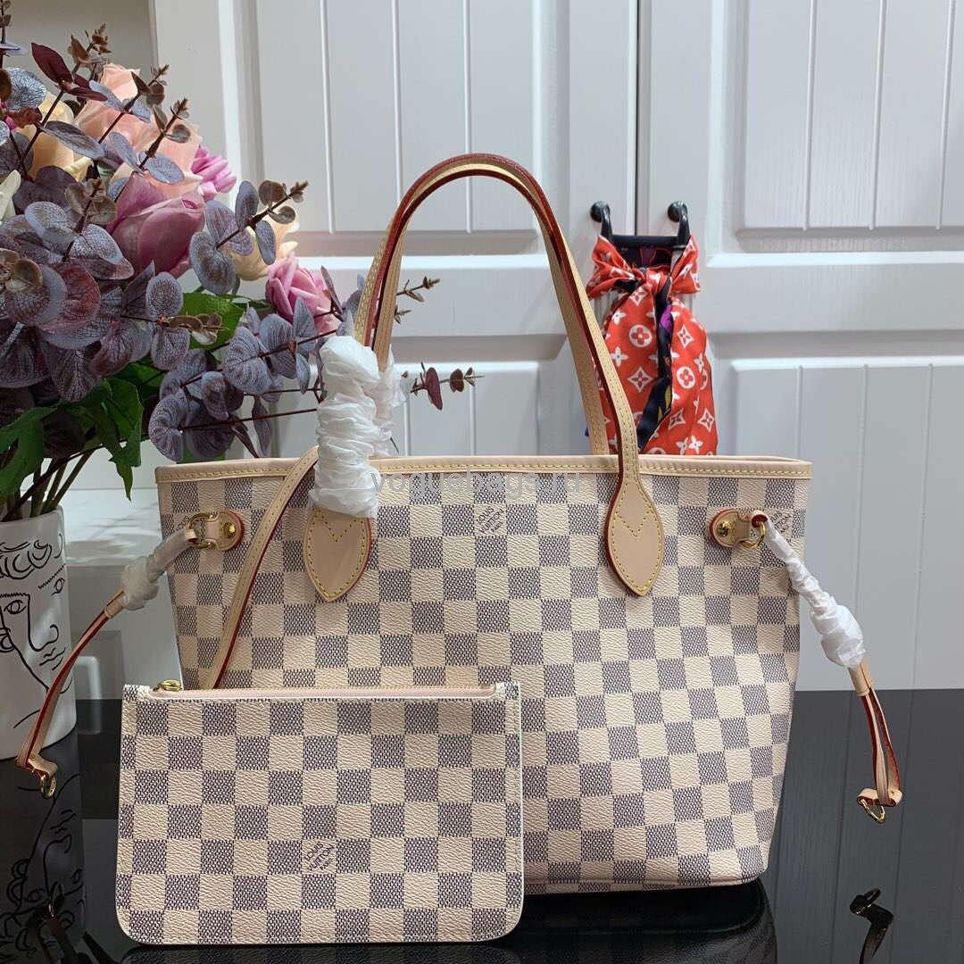 LV N41362 Louis Vuitton Neverfull PM Damier Azur M41245 Bag Pink - Voguebags