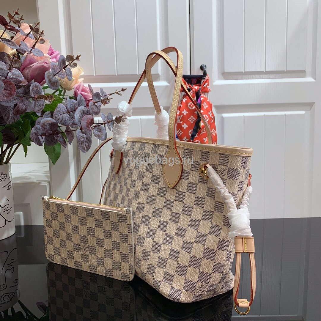 LV N41362 Louis Vuitton Neverfull PM Damier Azur M41245 Bag Pink - Voguebags