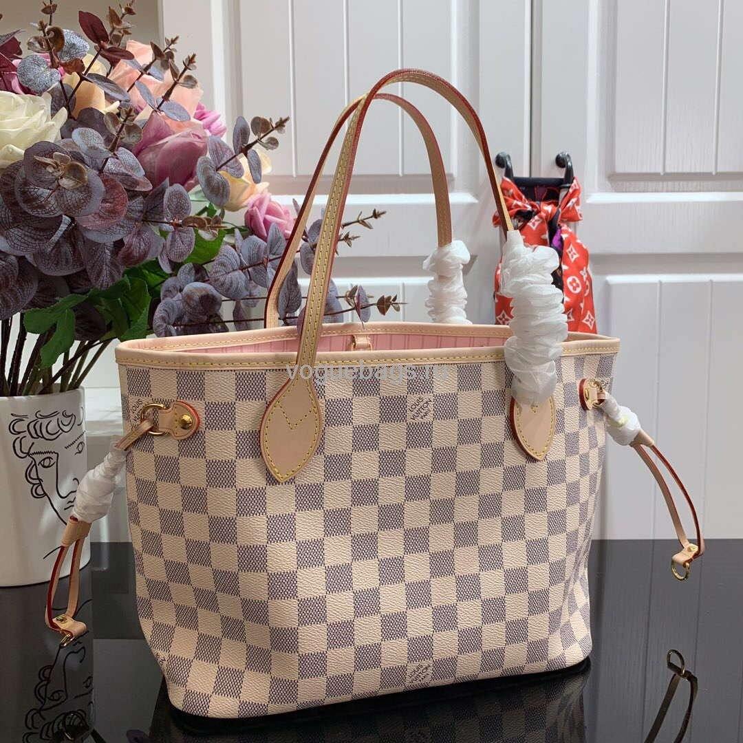 LV N41362 Louis Vuitton Neverfull PM Damier Azur M41245 Bag Pink - Voguebags